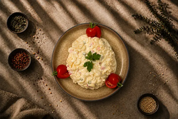 Nudelsalat — Nudeln in cremiger Sauce. Mehr ist es nicht.